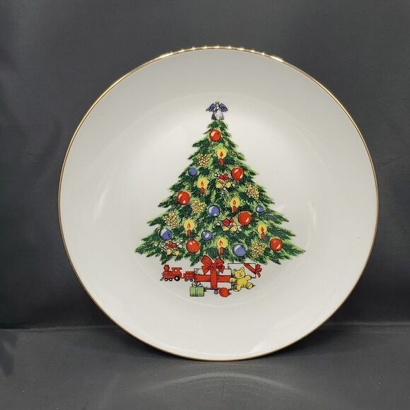 Jamestown China Christmas Tree Dinner Plate with Gold Trim 11" - Picture 1 of 4